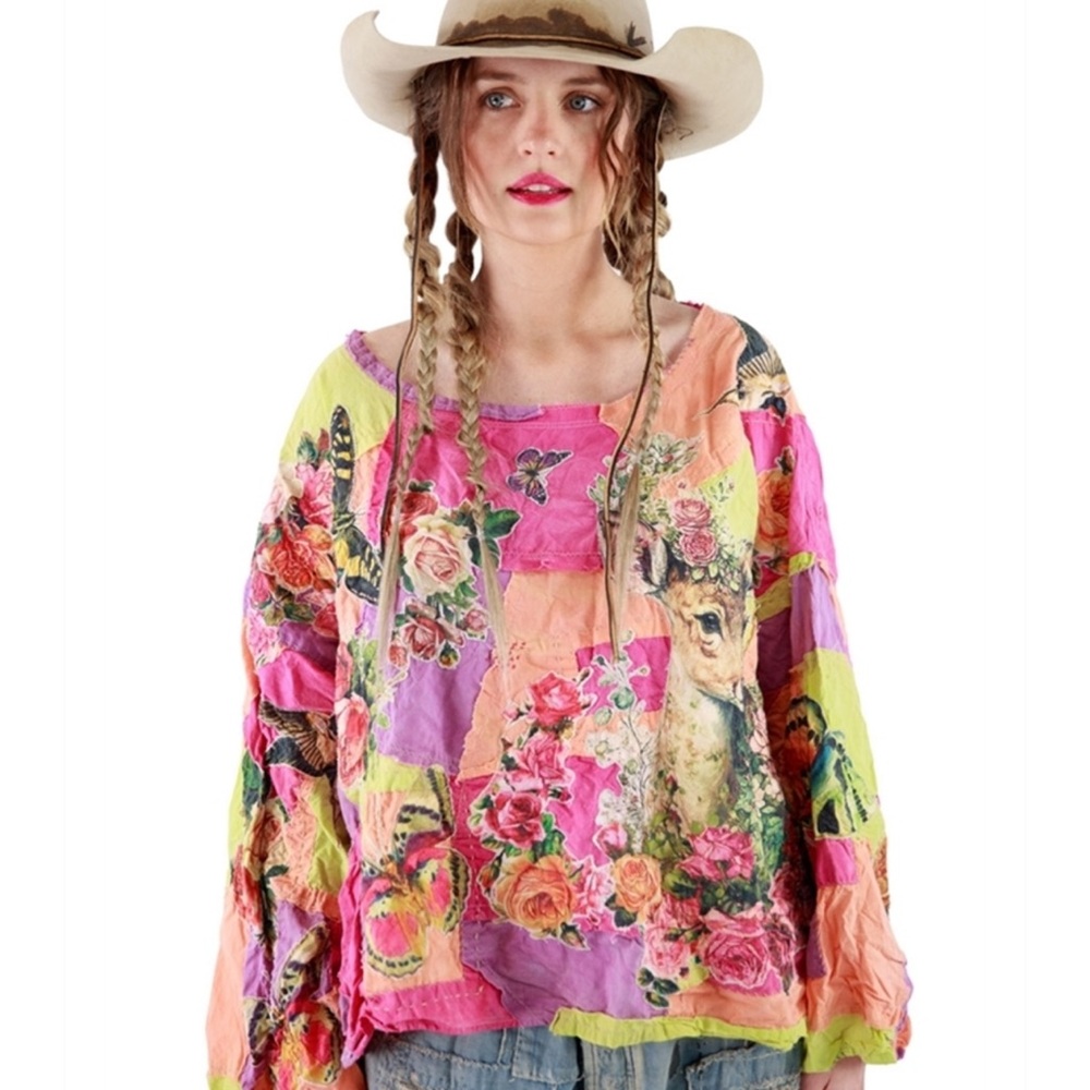 Magnolia Pearl Pink and Yellow Boxy Oversized Blouse